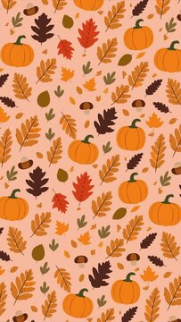 autumn leaves pumpkin mushroom orange fall animated pattern background for social media