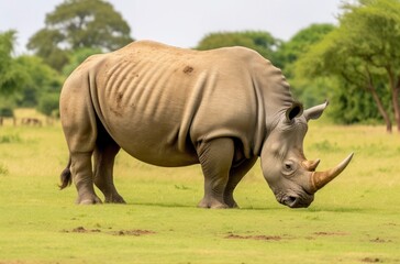Obraz premium White Rhino grazing.