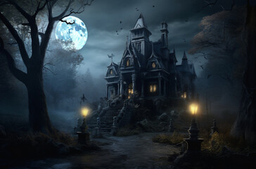 Gothic mansion in the dark forest