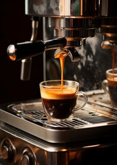 Expresso machine making coffee in the morning - obrazy, fototapety, plakaty