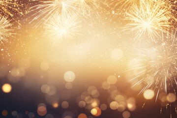 Fototapeta premium Gold Vintage Fireworks and bokeh on New Year's Eve and copy space.