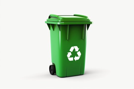 A green recycling dustbin isolated on a white background