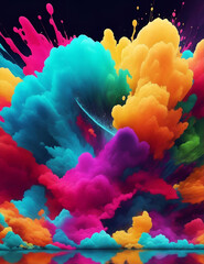 Colorful explosion of paint and colored smoke, abstract background.