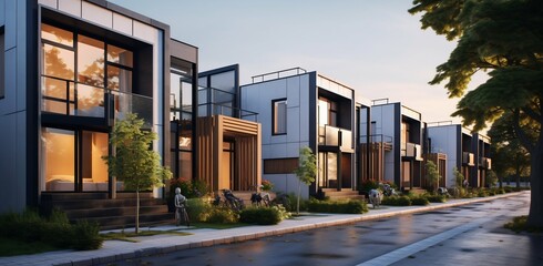 Modern Modular Townhouses: Innovative Residential Architecture. Generative ai