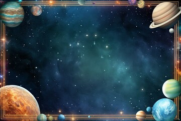 Starry background card design with space and solar system themes frame and border