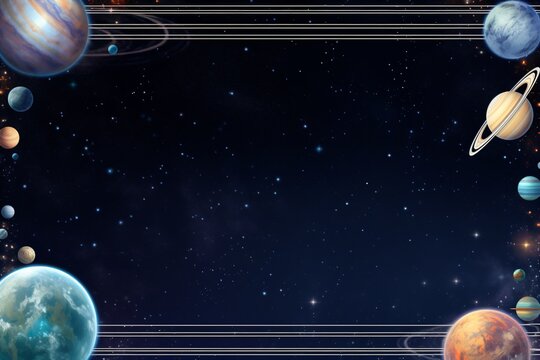 Starry background card design with space and solar system themes frame and border