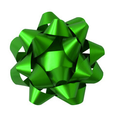 Green Christmas bow ribbon isolated from white background. Clipping path included. PNG format.