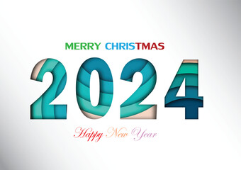 2024 happy new year.Paper cut 2024 word for new year festival.card,happy,Vector concept luxury designs and new year celebration.