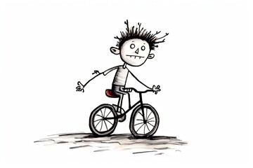 Creative and ugly doodle of a boy riding a bicycle
