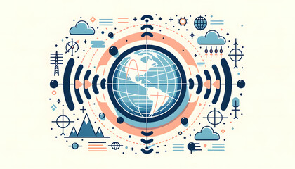 Obraz premium Flat Style Electromagnetic Waves Illustration. Generative AI.