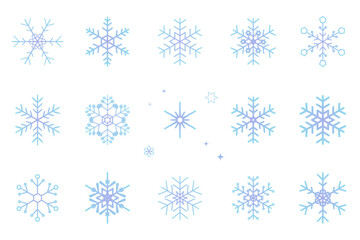 水色と紫色のグラデーションの雪の結晶のイラストセット　ベクター素材　snow crystal　snowflake