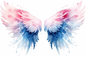 Fotobehang Beautiful magic watercolor blue pink wings. © Dibos
