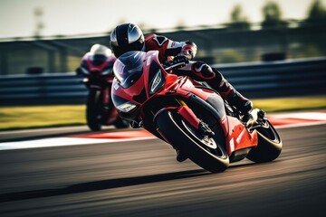 Fast racing motorcycles on a track.