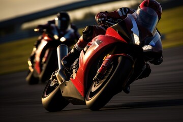 Fast racing motorcycles on a track.