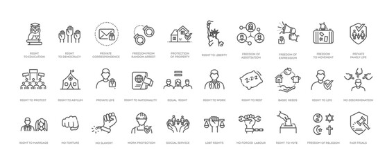 Set of line icons related to human rights - 664415284