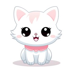 Fototapeta premium Cute Kawaii cat clipart icon white background.