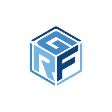 Hexagon cube initial grf letter monogram logo.