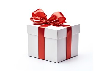 Obraz premium Gift box with red ribbon isolated on white background.