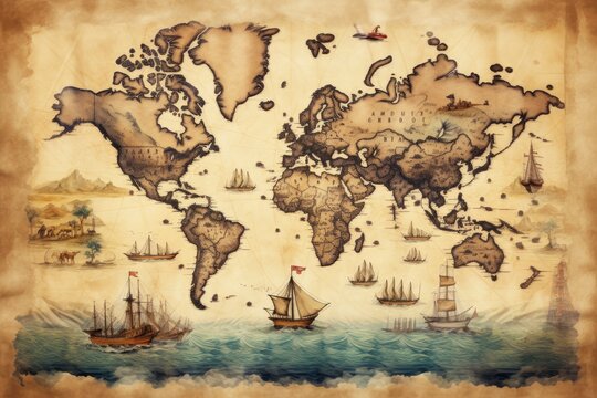 Fototapeta Great detailed illustration of the world map in vintage style.