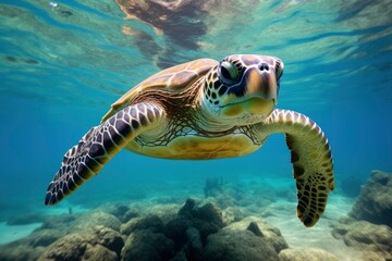 Fototapeta premium Green turtle at the seawater.