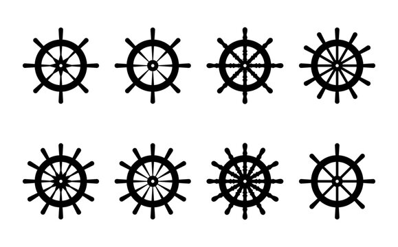 ship steering wheel logo icon set. the helm of a boat or ship. vector illustration isolated on white background.