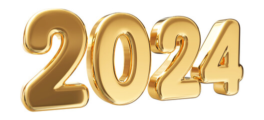 Happy New Year 2024 Gold Number 3d