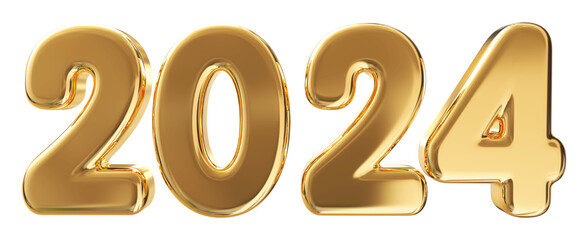 Happy New Year 2024 Gold Number 3d