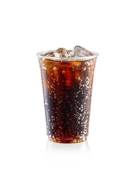 Cola soda on disposable plastic cup. Studio Shoot isolated on white background.
