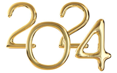 Happy New Year 2024 Gold Number 3d