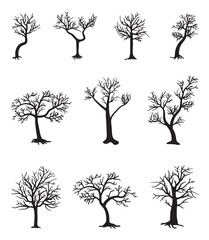Obraz premium Collection of vector illustrations of leafless tree silhouettes in autumn