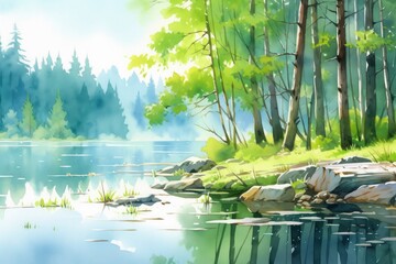 The serenity of a secluded forest lake.