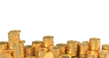 Stack of golden coins. 3D gold coins. Money growth gold coins. Finance and investment concept. 3D rendering