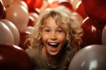 Child surrounded with balloons