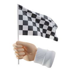 3d hand holding a waving racing flag, 3d illustration 