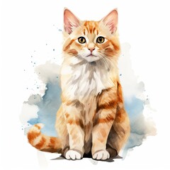 Fototapeta premium Watercolor cat clip art on white background.