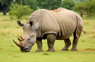Obraz premium White Rhino grazing.