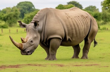 Obraz premium White Rhino grazing.