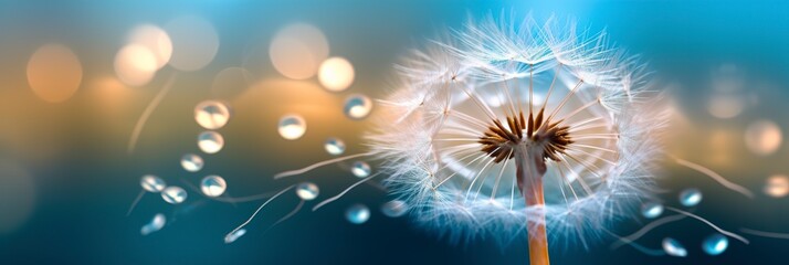 Abstract blurred nature background dandelion seeds parachute. Bokeh pattern.