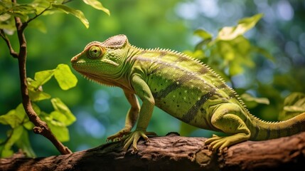 Obraz premium Chameleon reptile perches on a branch.