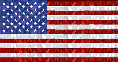 American flag with inscribed people silhouettes, American society, vector illustration