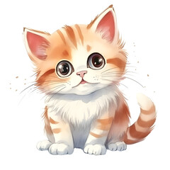 Fototapeta premium A lovable, cute, wide-eyed kitten illustration, white background