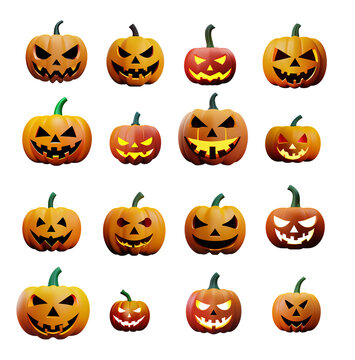 Set of Halloween pumpkin on white background.Ai Generative.