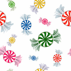 Seamless pattern of multi-colored candy Watercolor hand drawn illustration for various design, decorating background, kids birthday and party, textile making, packaging, wrapping paper.