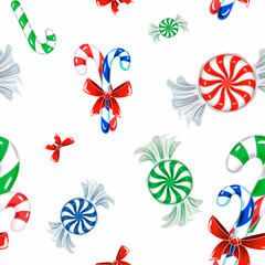 Seamless pattern of multi-colored lollipops and candy Watercolor hand drawn illustration for various design, decorating background, kids birthday and party, textile making, packaging, wrapping paper.