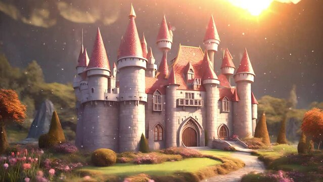 Enchanted Cartoon Castle Whimsical Particle Fantasy Loop
