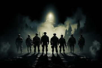 Fototapeta na wymiar Dark backdrop showcases the formidable silhouette of the Army