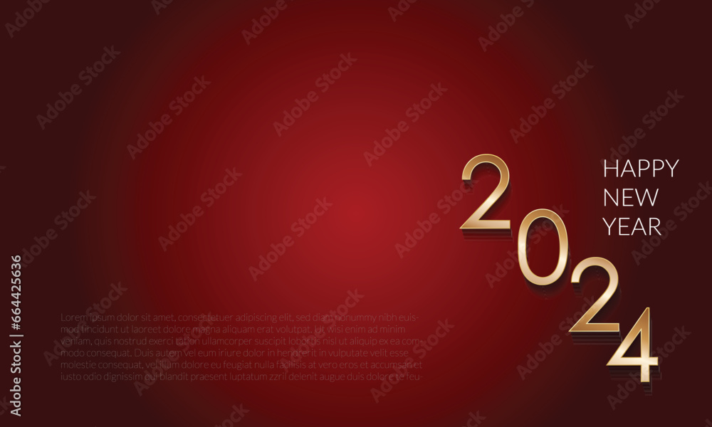 Poster happy new year 2024 abstract greeting banner design. golden typography design with shadow effect and