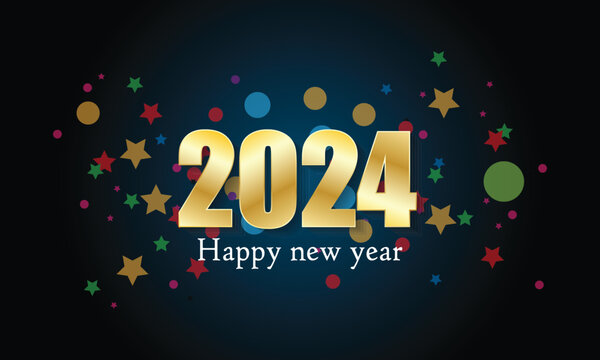 happy new year 2024 abstract greeting banner design. golden typography design with shadow effect and gradient background. perfect for branding, banner, poster, cover, templates.