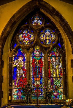 St. Michaels & all Saints Church, Tally, Wales. UK Interior pictures, Stained Glass