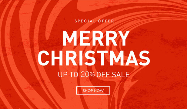 Merry Christmas Special Offer 20%. Modern Gradient Design with Wave Twist in Red Colors. Abstract 3d Background for Ads, Social Media, Cover, Posters, Banners. Geometric Swirl in Vector illustration